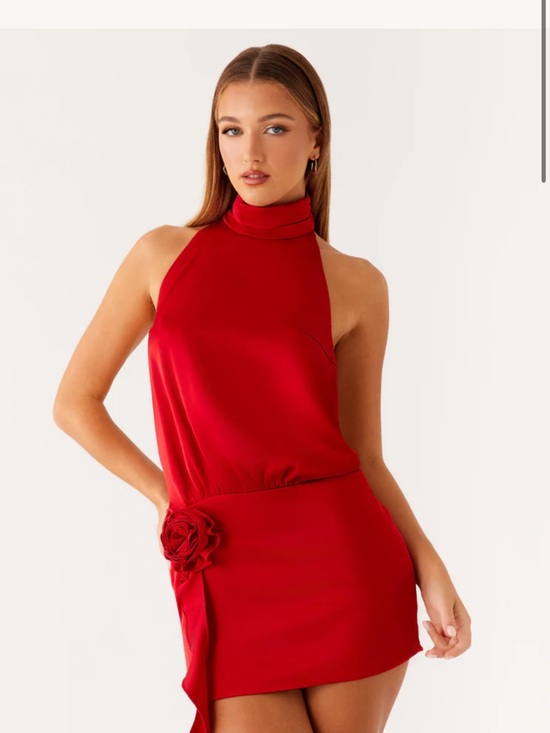 Peppermayo Dresses & Skirts - Peppermayo Red Halter Mini Dress with Rose Detail